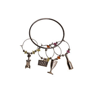 Set Of Four Silver Tone Beaded Metal Wine Glass Charm Markers 2" Long Each